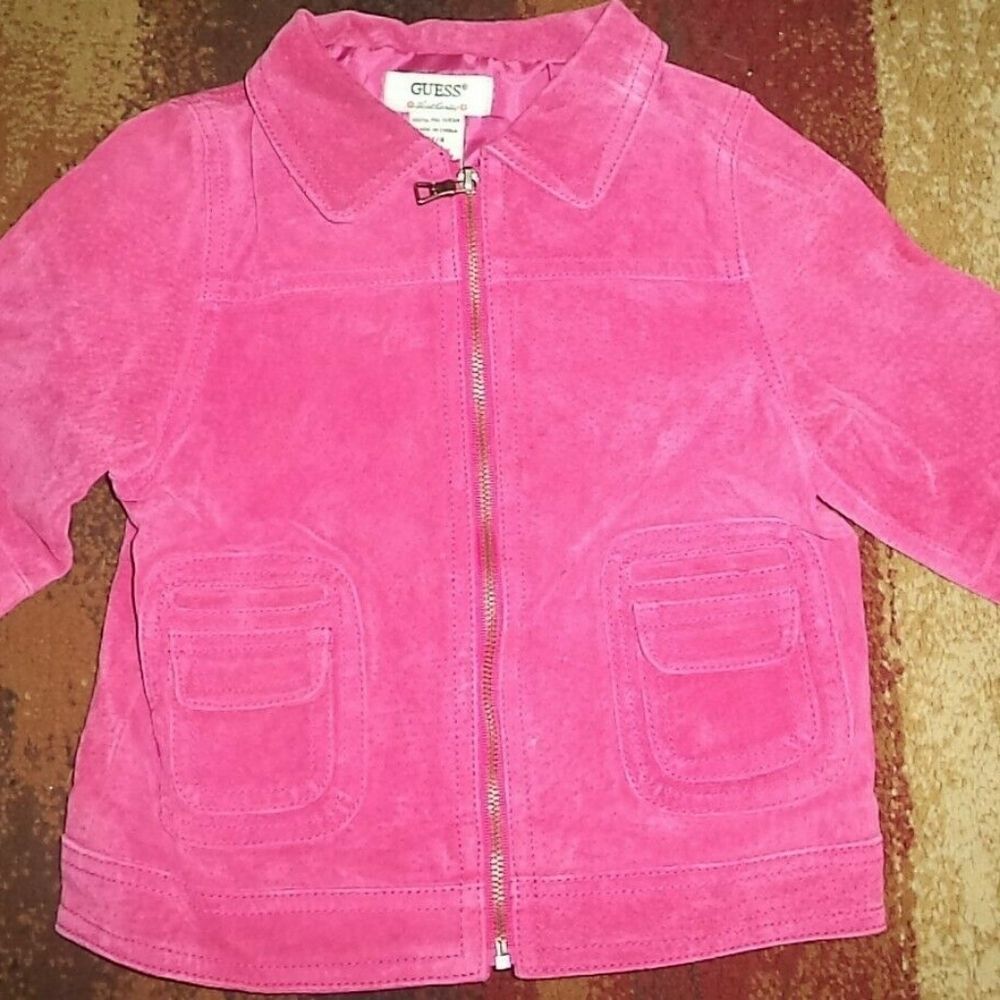 GUESS AUTHENTIC JACKET PINK FULL ZIP 100% PIG SUEDE COAT GIRLS SIZE 4T/4